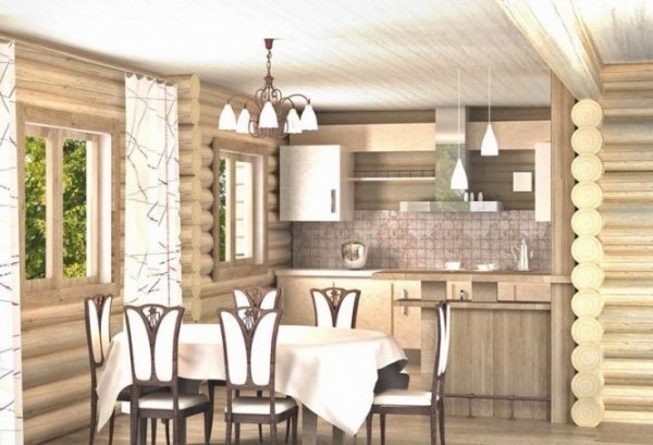 Кухня в деревяному будинку — сучасний дизайн на дачі