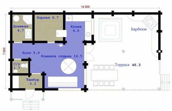 Проекти бань з терасою і барбекю: креслення, фото, будівництво своїми руками