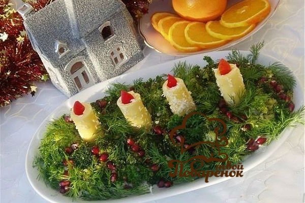 Листковий салат Новорічні свічки   покроковий рецепт