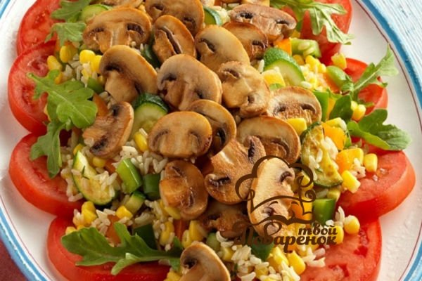 Салат з грибами печерицями   кращі покрокові рецепти
