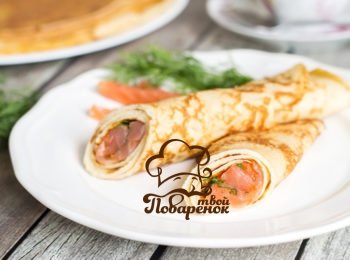 Млинці з сьомгою та сиром Філадельфія